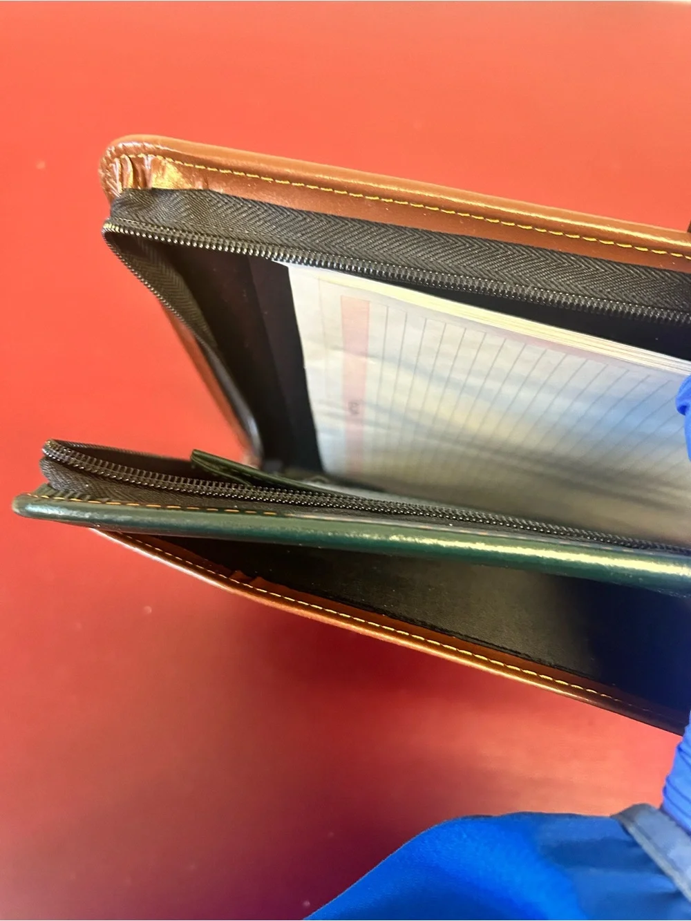 Vintage Two-Tone Green and Brown Leather Zip Folio Organizer NIB